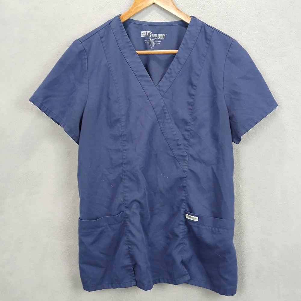 Grey's Anatomy By Barco Scrub Top Womens Large Navy Blue Cotton V Neck Medical